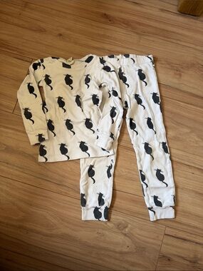 kate quinn Cream and Black Cat-Print Pajama Set